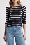 FRAME The Ruched Stripe Wool T-Shirt