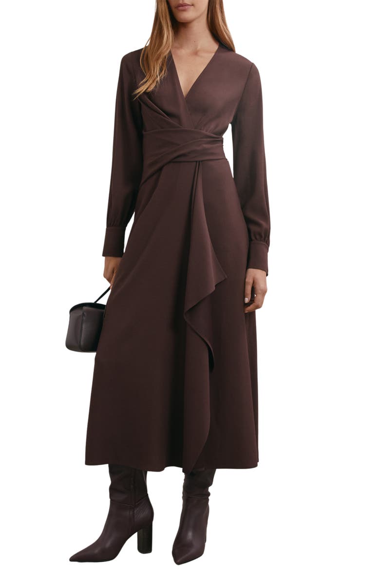 Mira Drape Detail Long Sleeve Dress, Main, color, BURGUNDY