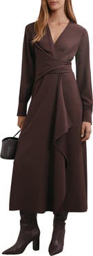 Reiss Mira Drape Detail Long Sleeve Dress