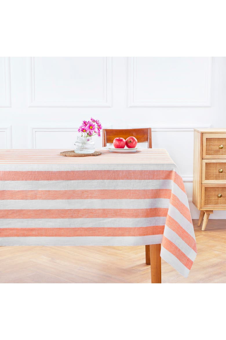 Linen Tablecloth - Cabana Stripe, Main, color, Salmon and White