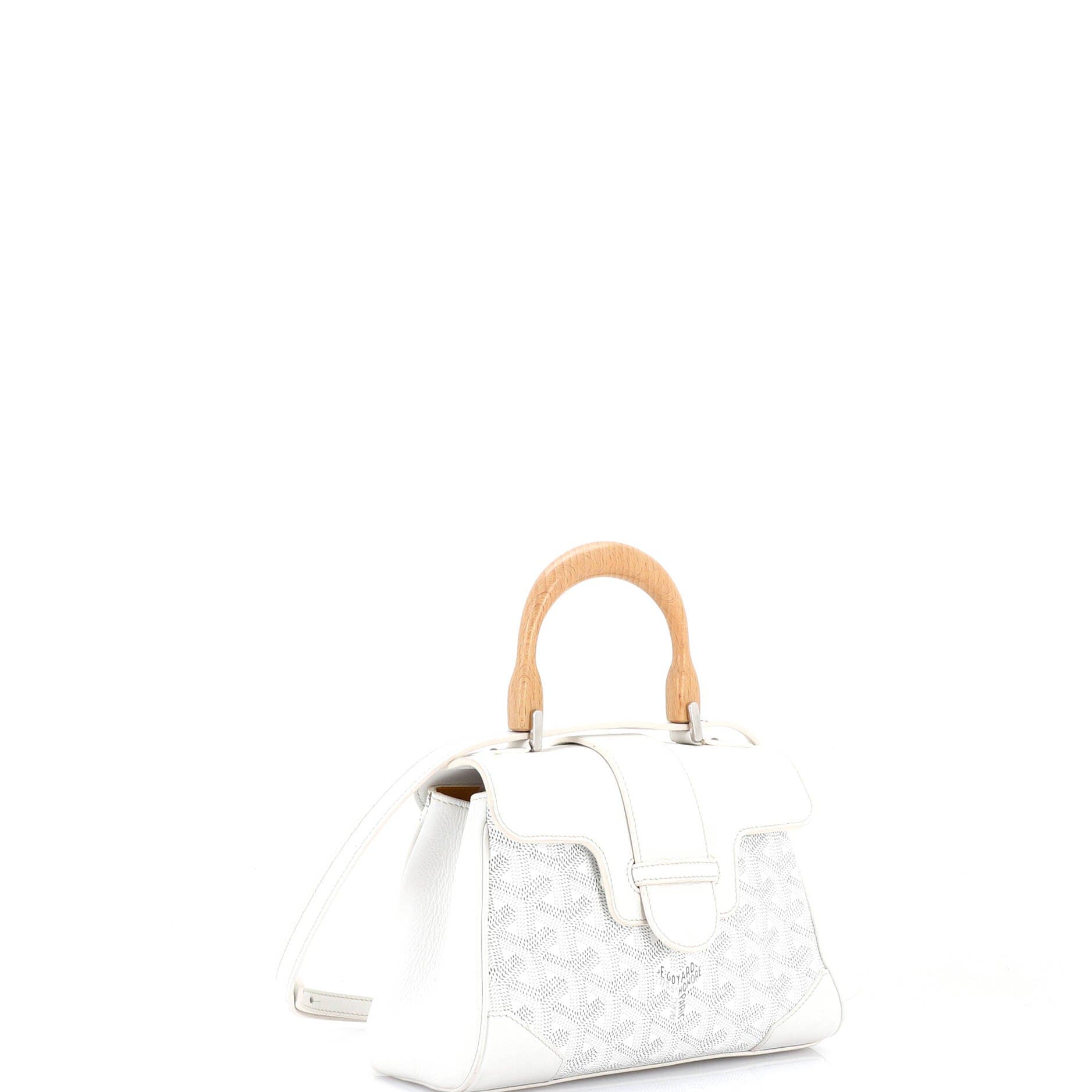 Pre-Owned Goyard Saigon Top Handle Bag Coated Canvas with Leather Mini, Alternate, color, White