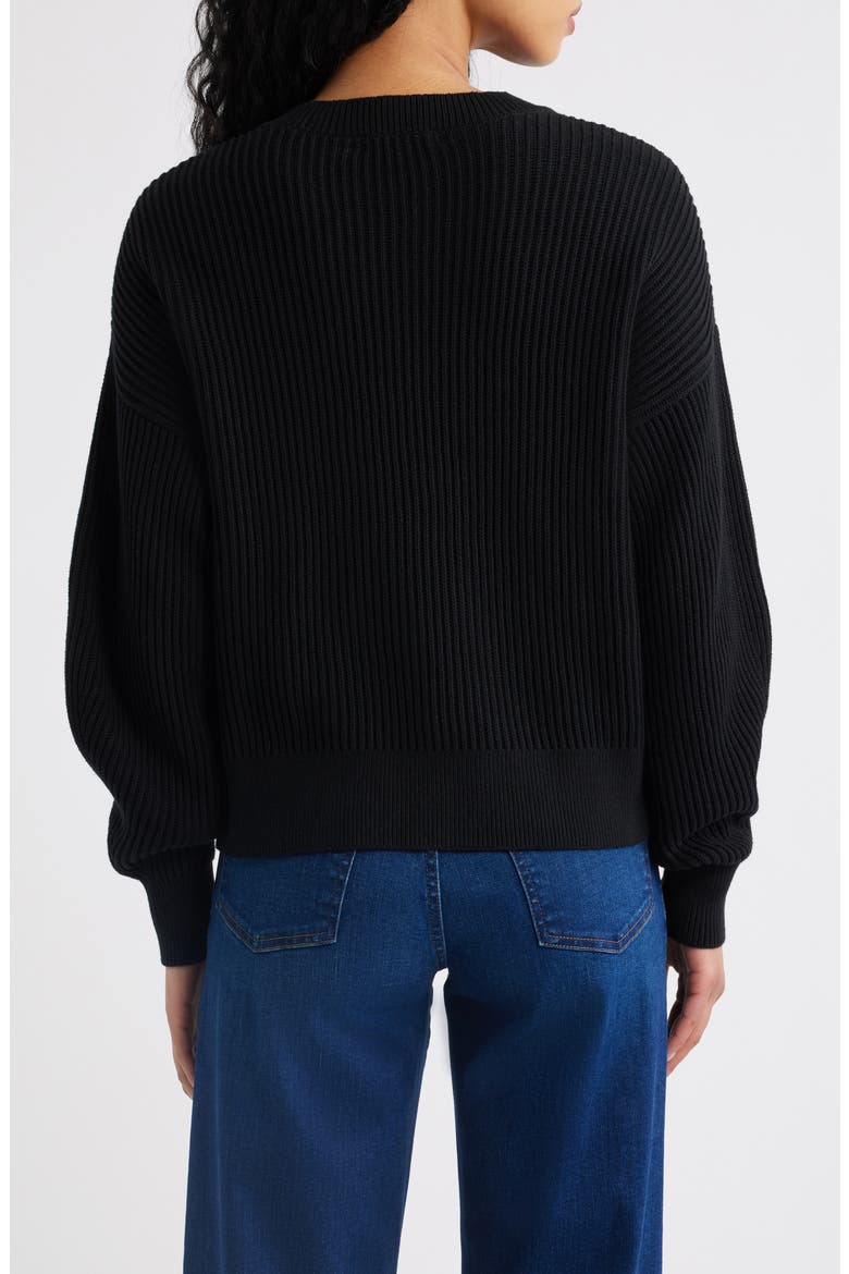 Rib Drop Shoulder Crewneck Sweater, Alternate, color, JET BLACK