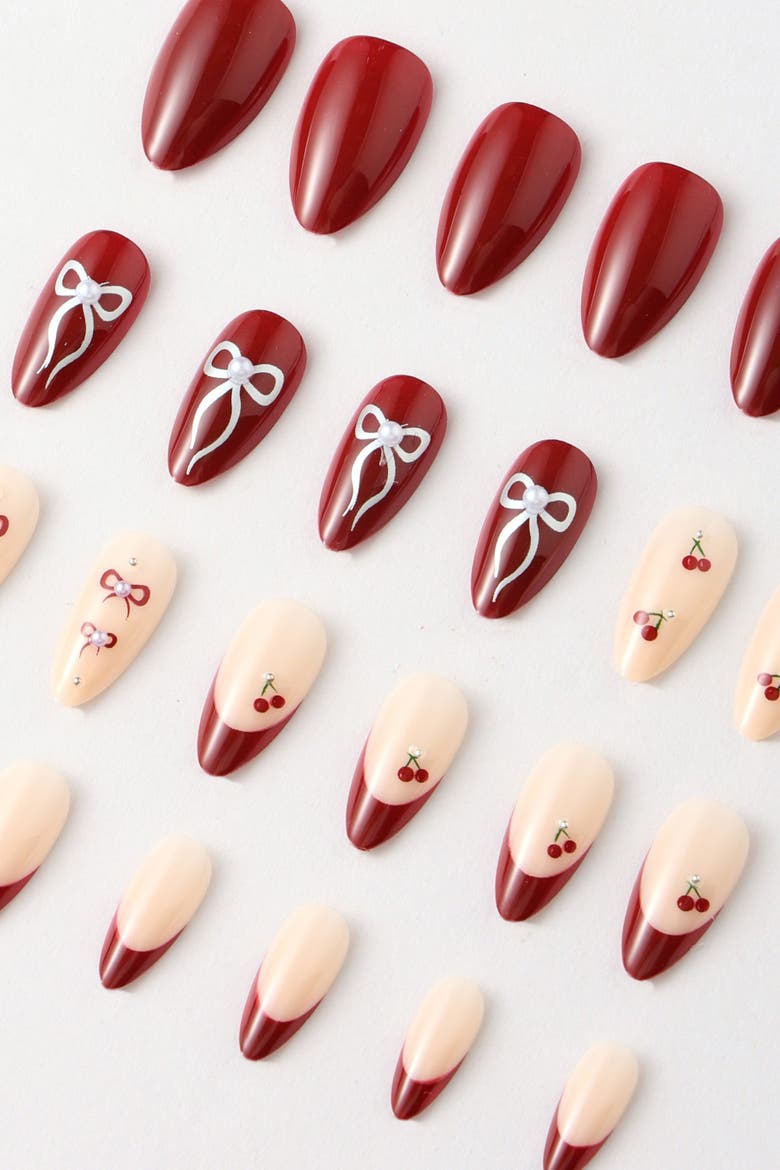 Cherry Cola Almond Press On Nails, Alternate, color, Wine Red