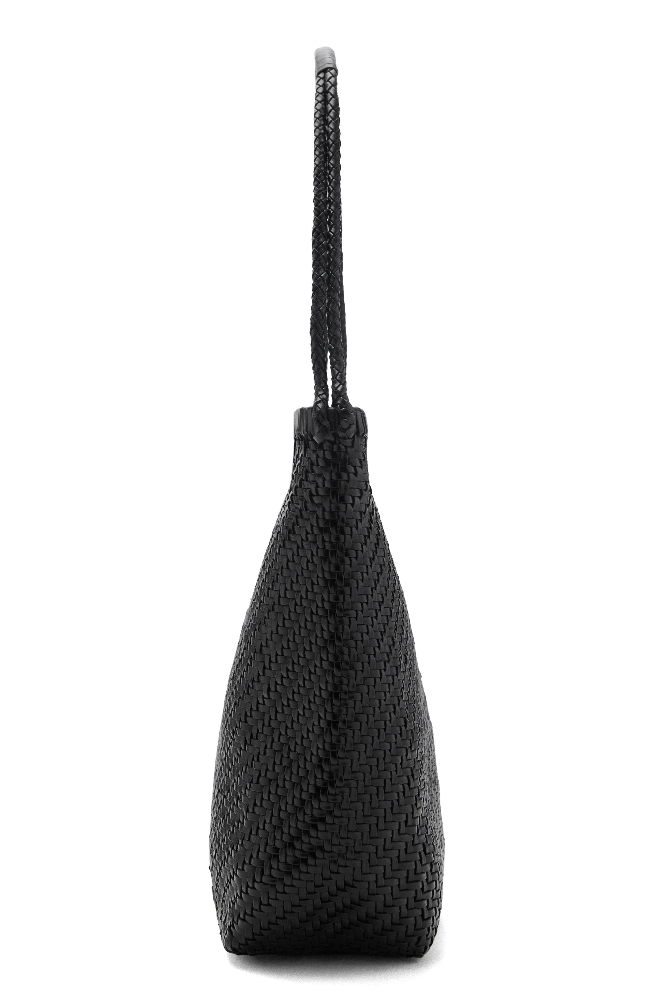 MANGO Braided Leather Shoulder Bag, Alternate, color, Black