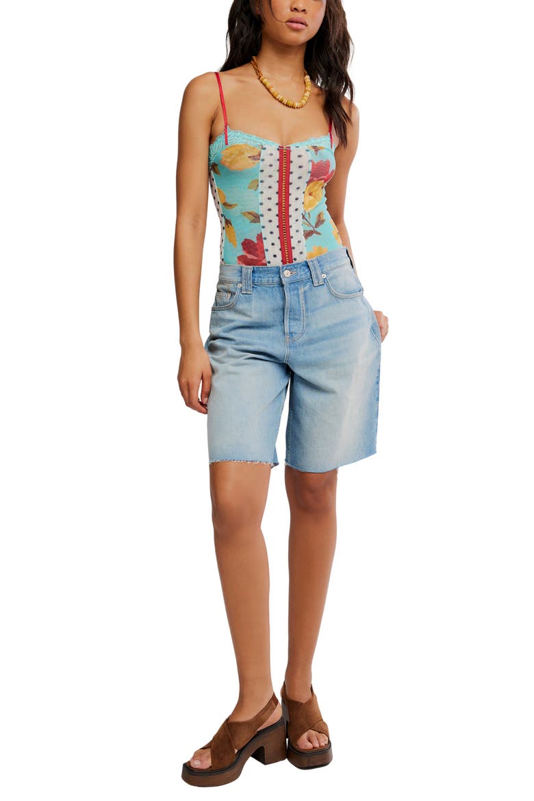 Here & There Mixed Print Mesh Bodysuit, Alternate, color, SEAFOAM COMBO
