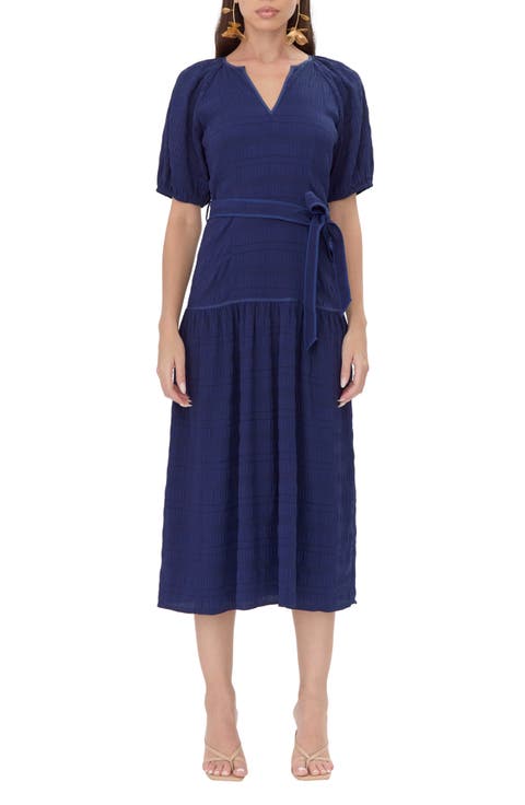 Smocked Belted Midi Dress