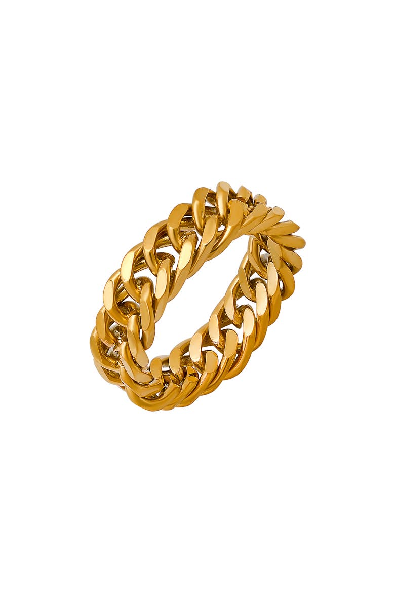 Men's 18K Gold Plated Stainless Steel Curb Chain Band Ring, Alternate, color, GOLD