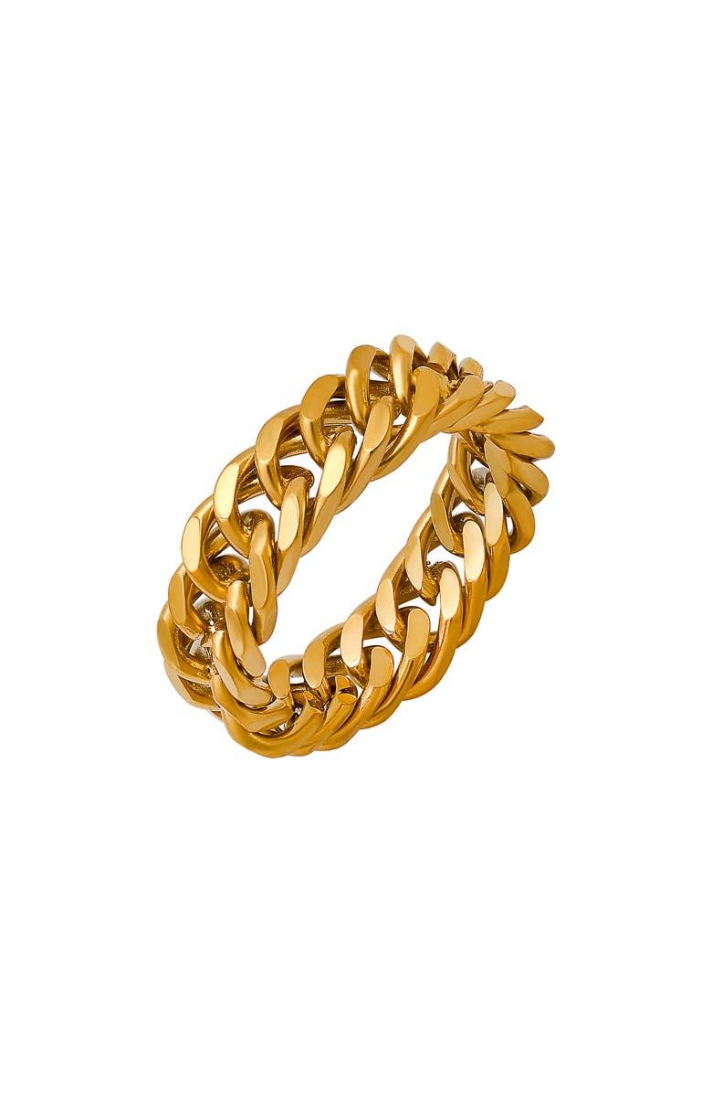 HMY JEWELRY Men's 18K Gold Plated Stainless Steel Curb Chain Band Ring, Alternate, color,