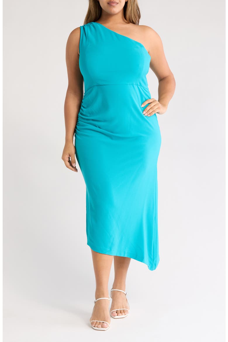 One-Shoulder Body-Con Ruched Dress (Plus), Main, color, SCUBA