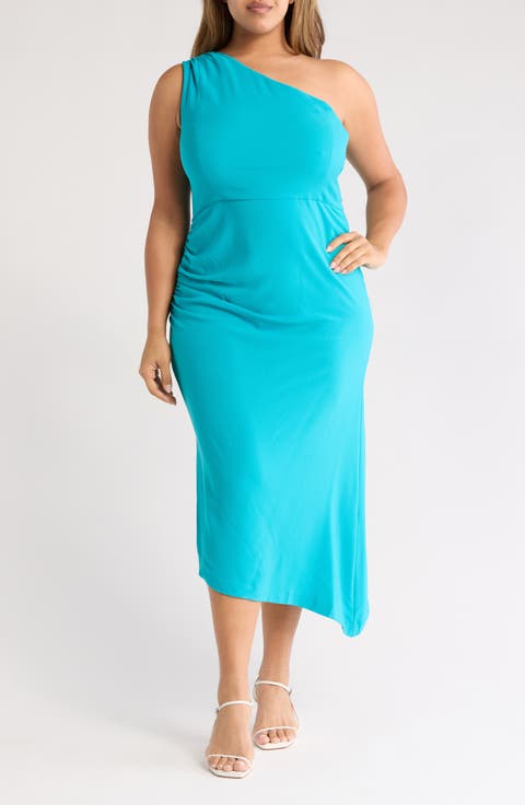 One-Shoulder Body-Con Ruched Dress (Plus)   