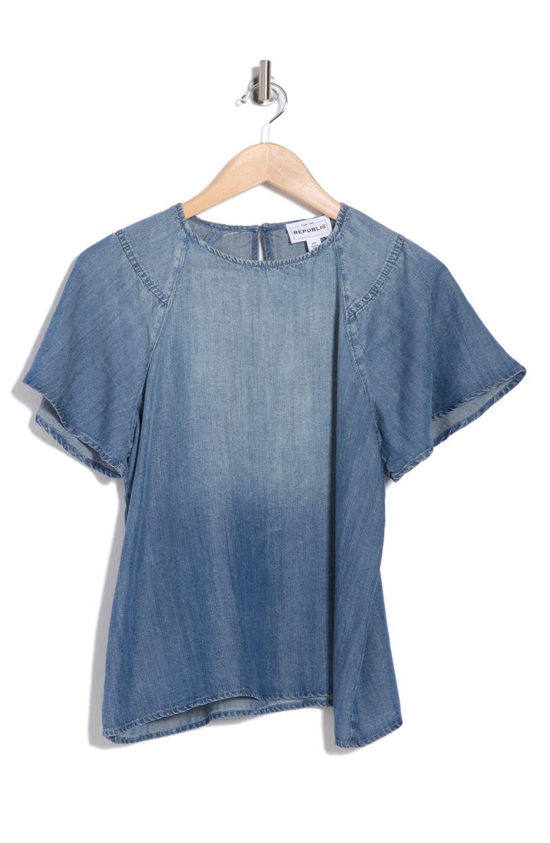 FOR THE REPUBLIC Raglan Sleeve Chambray Top, Alternate, color, Medium Faded Denim