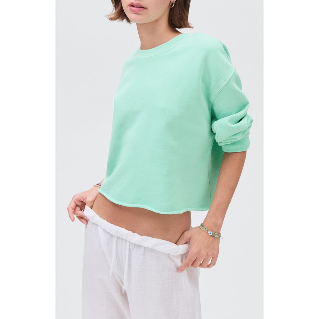 Mango Teen Cotton Raw Hem Crop Sweatshirt In Green
