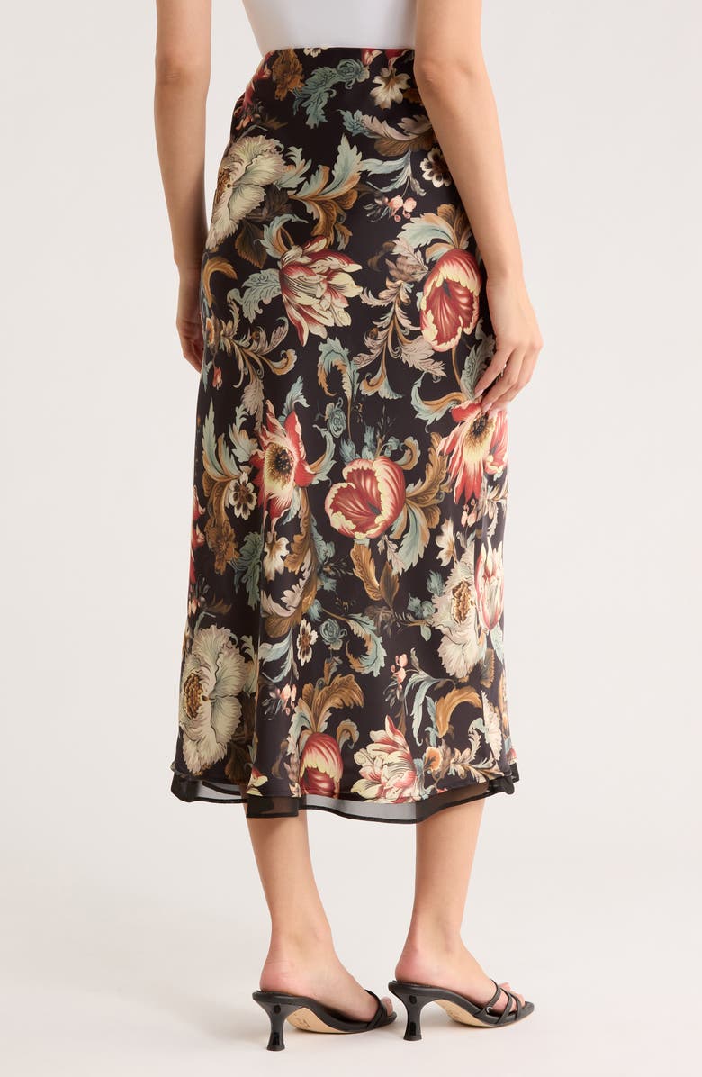 T Tahari Bias Cut Midi Skirt, Alternate, color, Black Floral Print