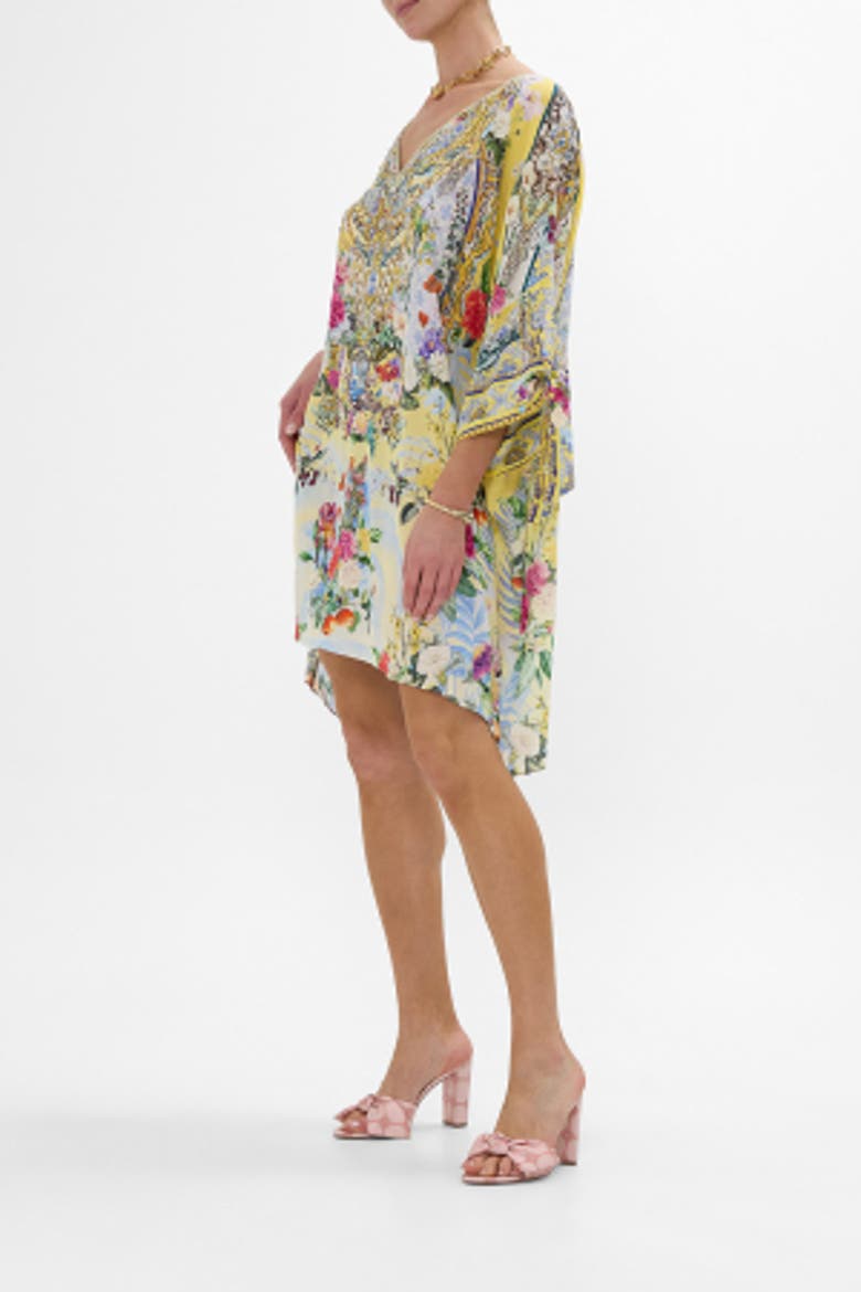 Tie Sleeve Short V Neck Kaftan Flor Fantastica, Alternate, color, Flor Fantastica