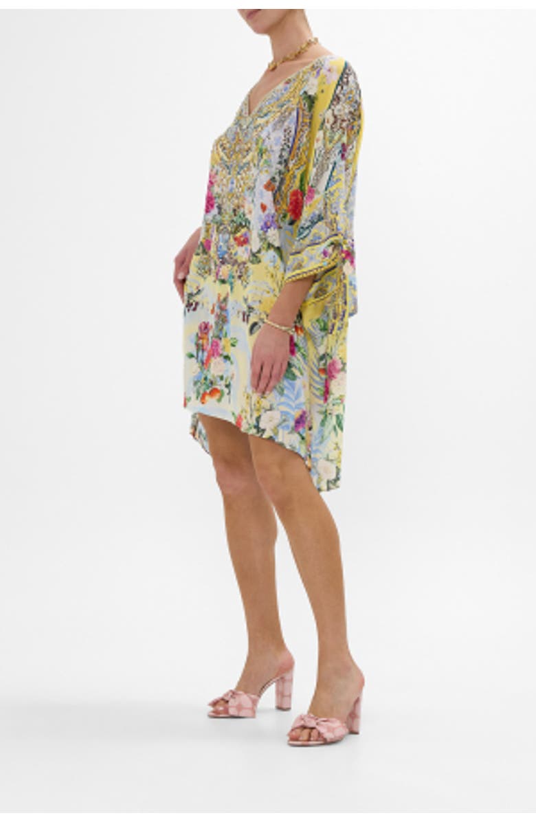Camilla Tie Sleeve Short V Neck Kaftan Flor Fantastica, Alternate, color, Flor Fantastica