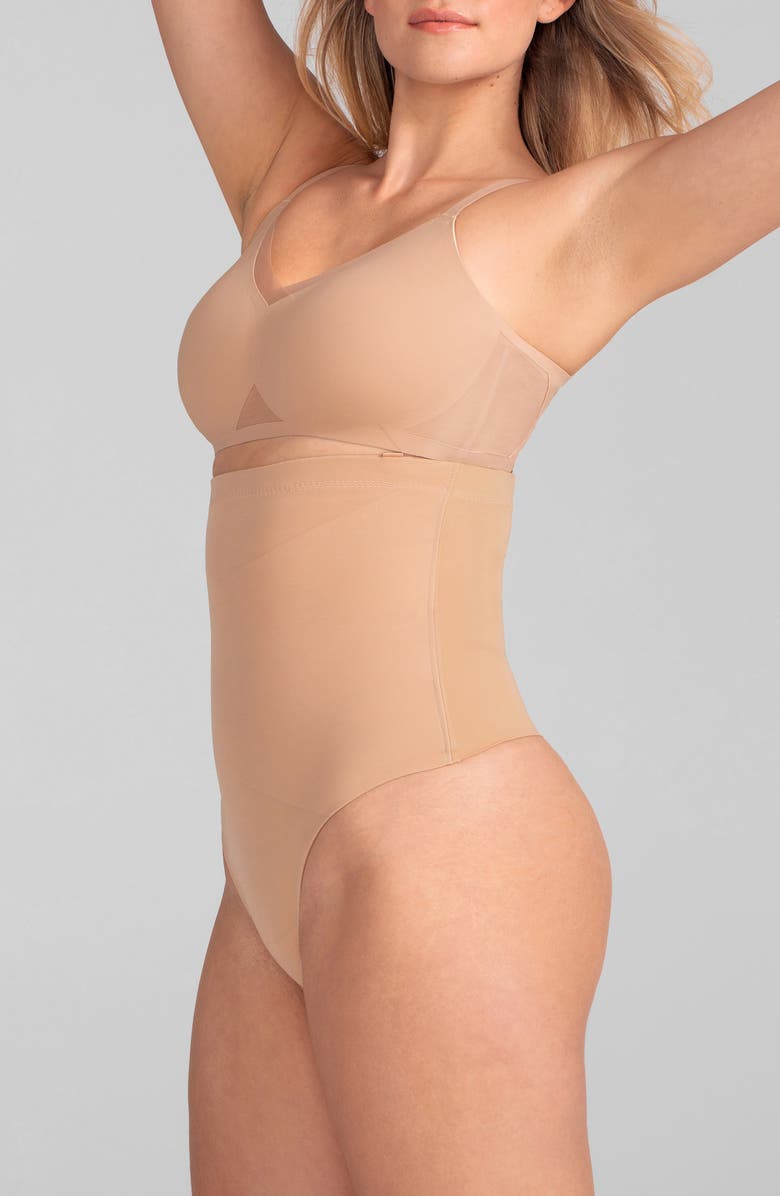 Honeylove Superpower High Waist Shaper Thong, Alternate, color, Sand