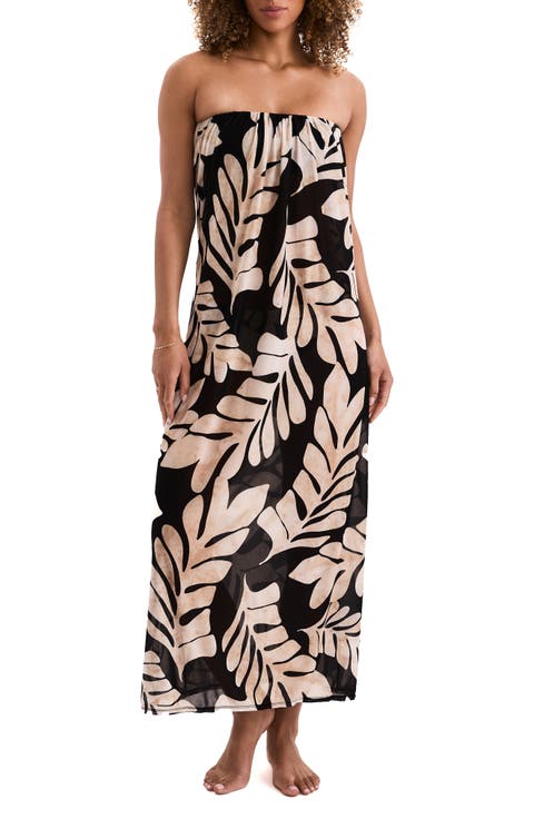 Ariel Strapless Cowl Back Semisheer Maxi Cover-Up Dress