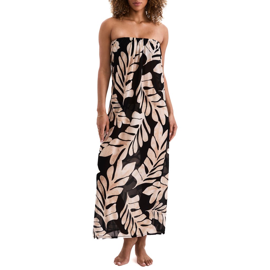 Mimi Flamingo Ariel Strapless Cowl Back Semisheer Maxi Cover-up Dress In Multi