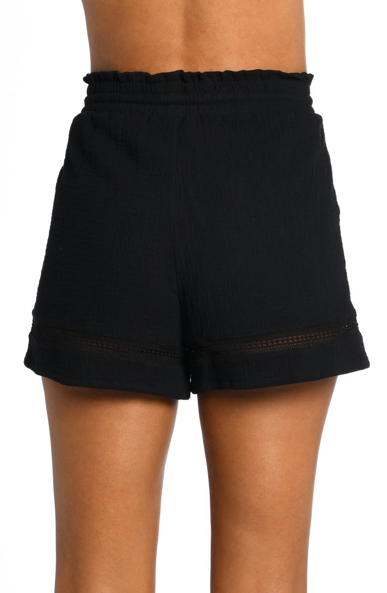 La Blanca Beach Cotton Cover-Up Shorts, Alternate, color, Black