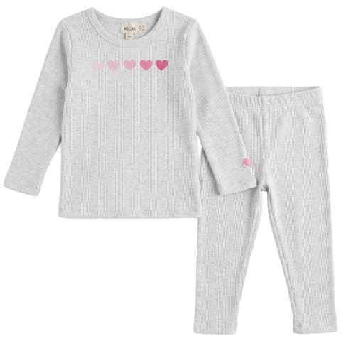 Heart Print Rib Knit 2 Piece Long Sleeve Top and Pants Set (Baby)