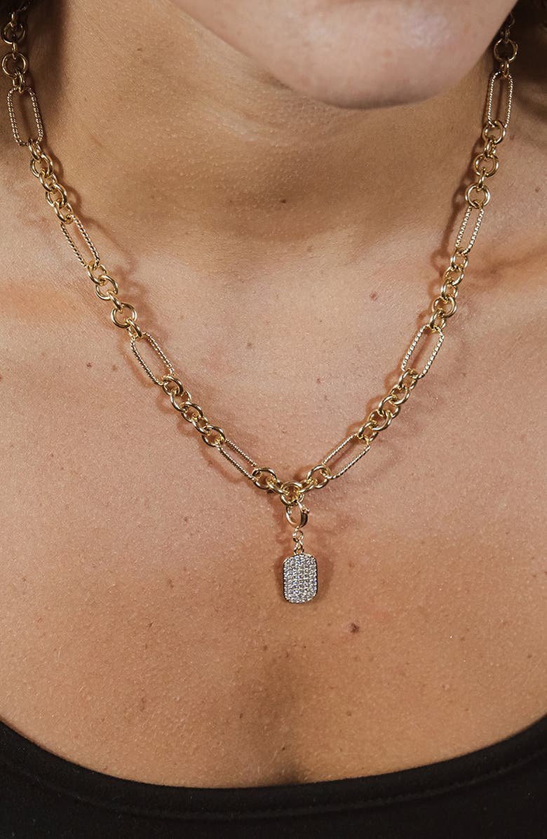 Sterling Forever Pavé Cubic Zirconia Dog Tag Enhancer, Alternate, color, Gold