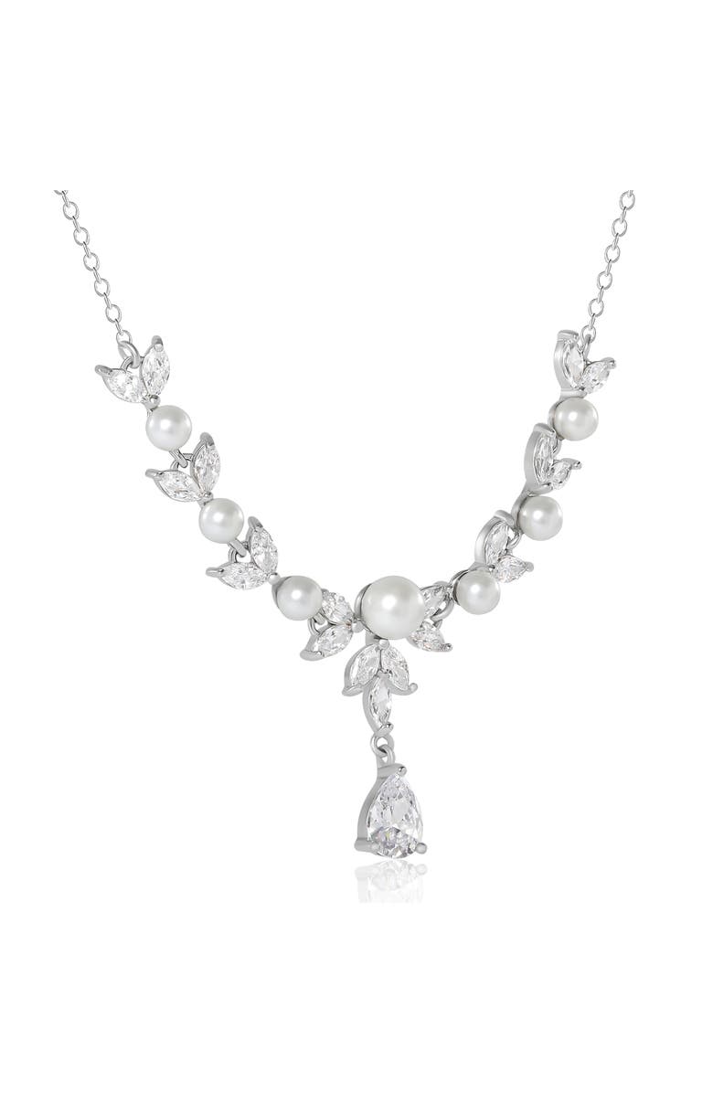 Jessica Simpson Pearl & Crystal Drop Necklace, Alternate, color, Silver