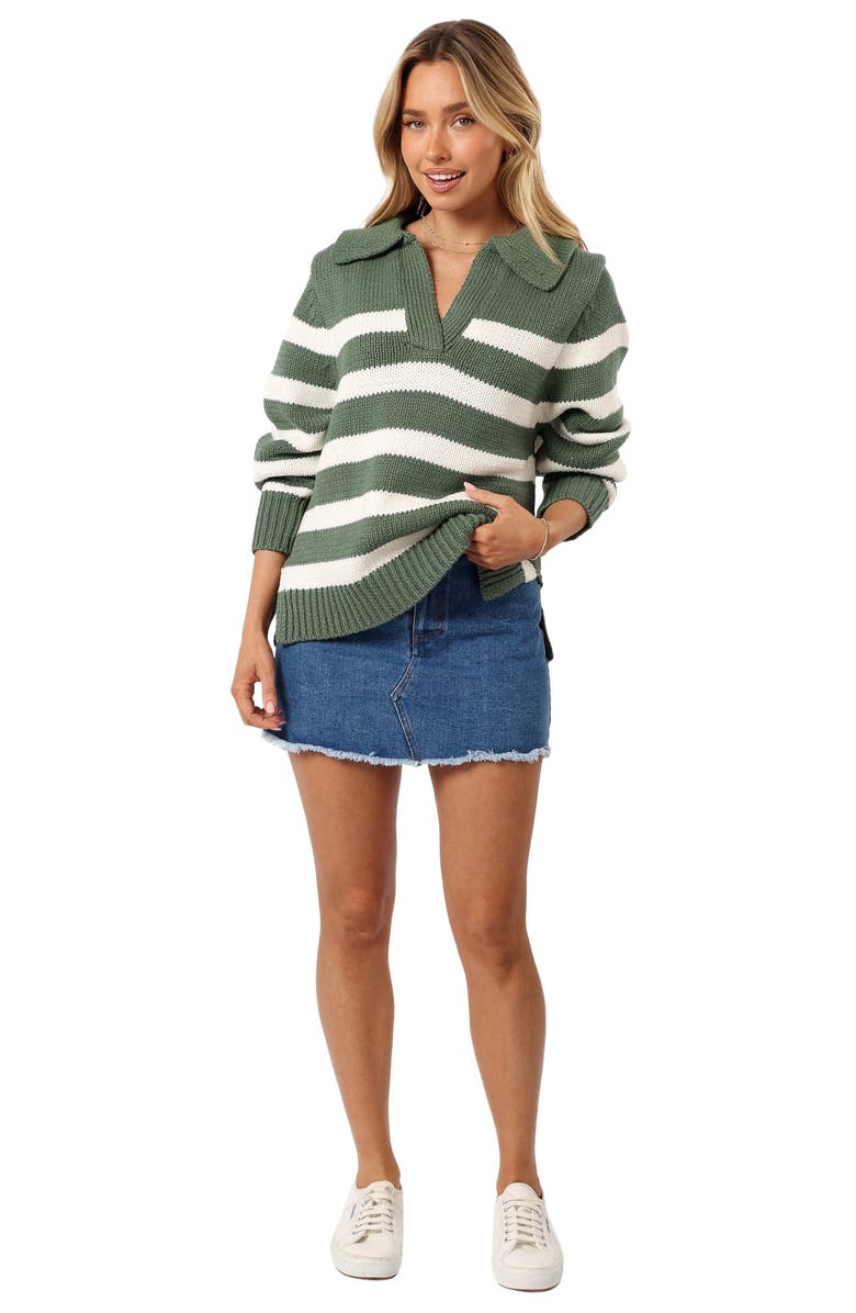 Petal & Pup Shea Stripe Johnny Collar Sweater, Alternate, color, Khaki White