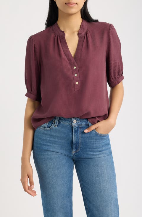 Puff Sleeve Half Placket Top