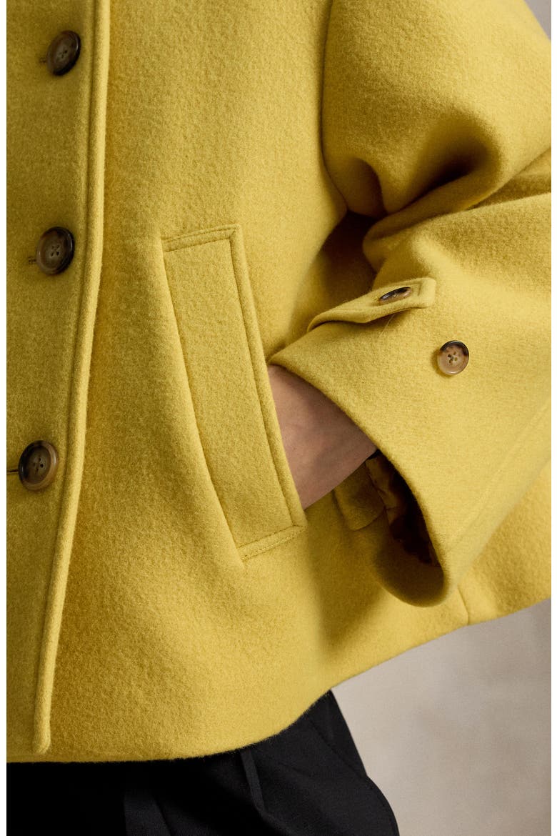 Double Breasted Coat with Genuine Shearling Collar, Alternate, color, YELLOW
