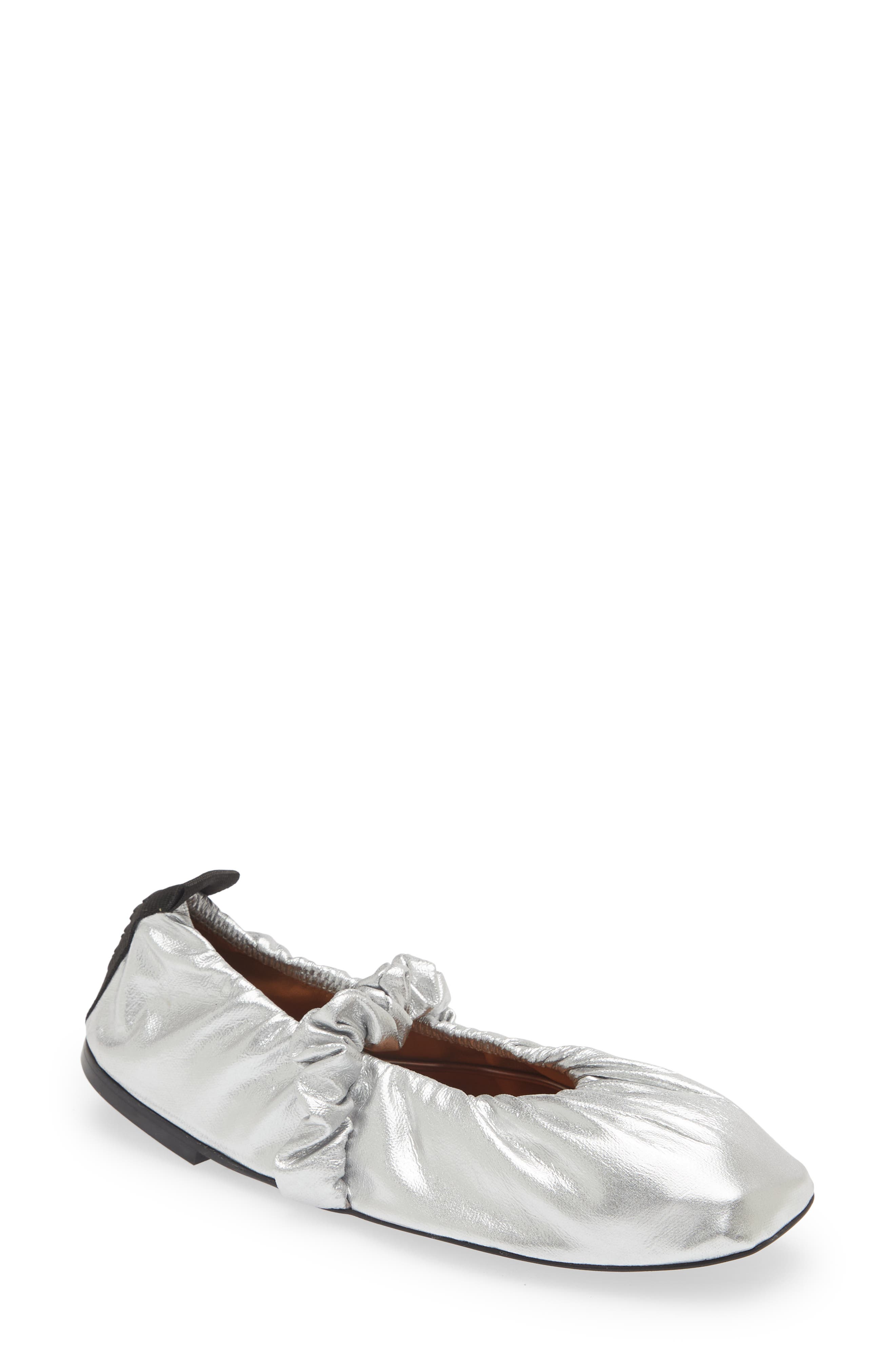 Soft Square Toe Ballerina Flat, Main, color, SILVER