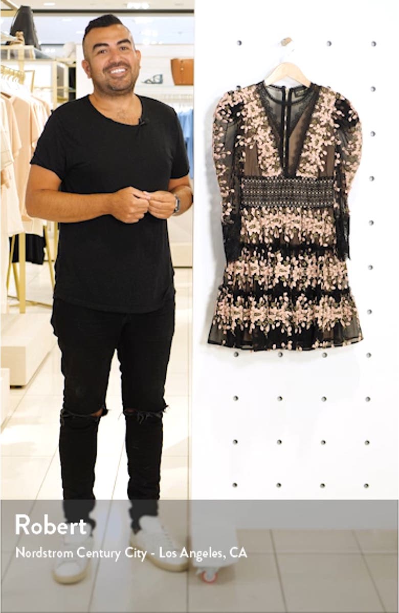 Megan Long Sleeve Blush Floral Lace Minidress, sales video thumbnail