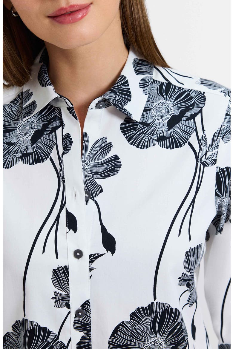 Marina Poppy Print Cotton Button-Up Shirt, Alternate, color, WHITE/ BLACK