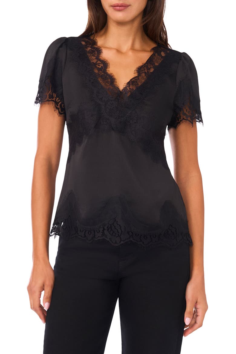 Lace Satin Top, Main, color, RICH BLACK