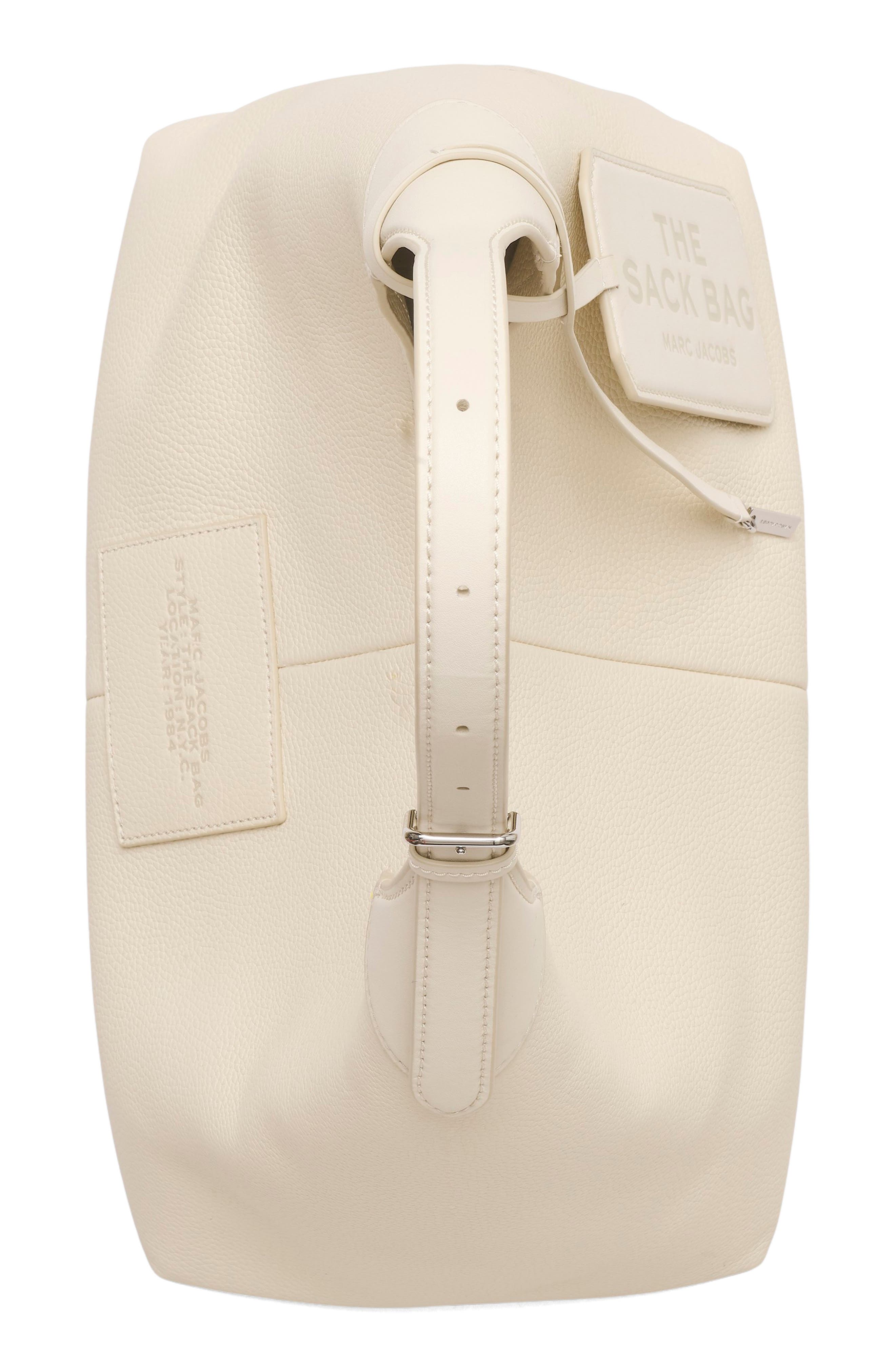 The Belted Sack Leather Shoulder Bag, Alternate, color, CLOUD WHITE
