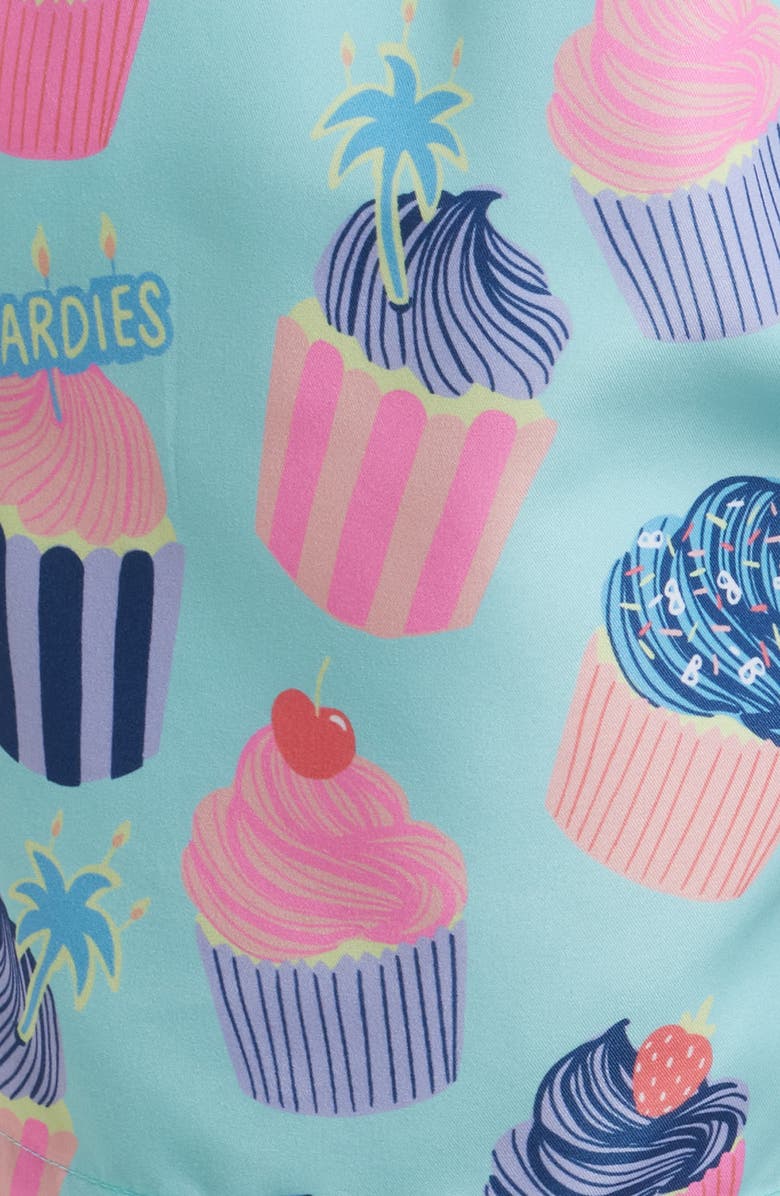 Boardies Celebrations Cupcake Print Mid Length Swim Trunks, Alternate, color, Blue
