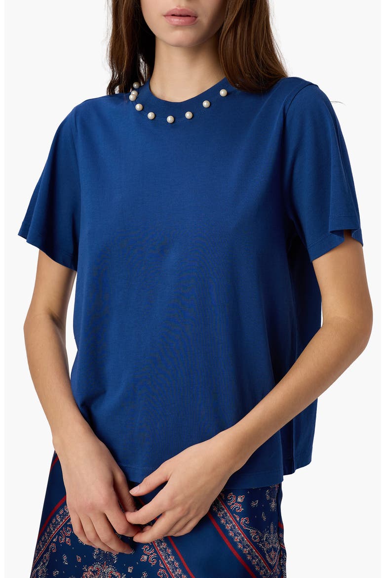 Mattea Faux Pearl Trim Pima Cotton T-Shirt, Main, color, SAILOR