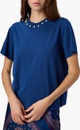 CAMI NYC Mattea Faux Pearl Trim Pima Cotton T-Shirt