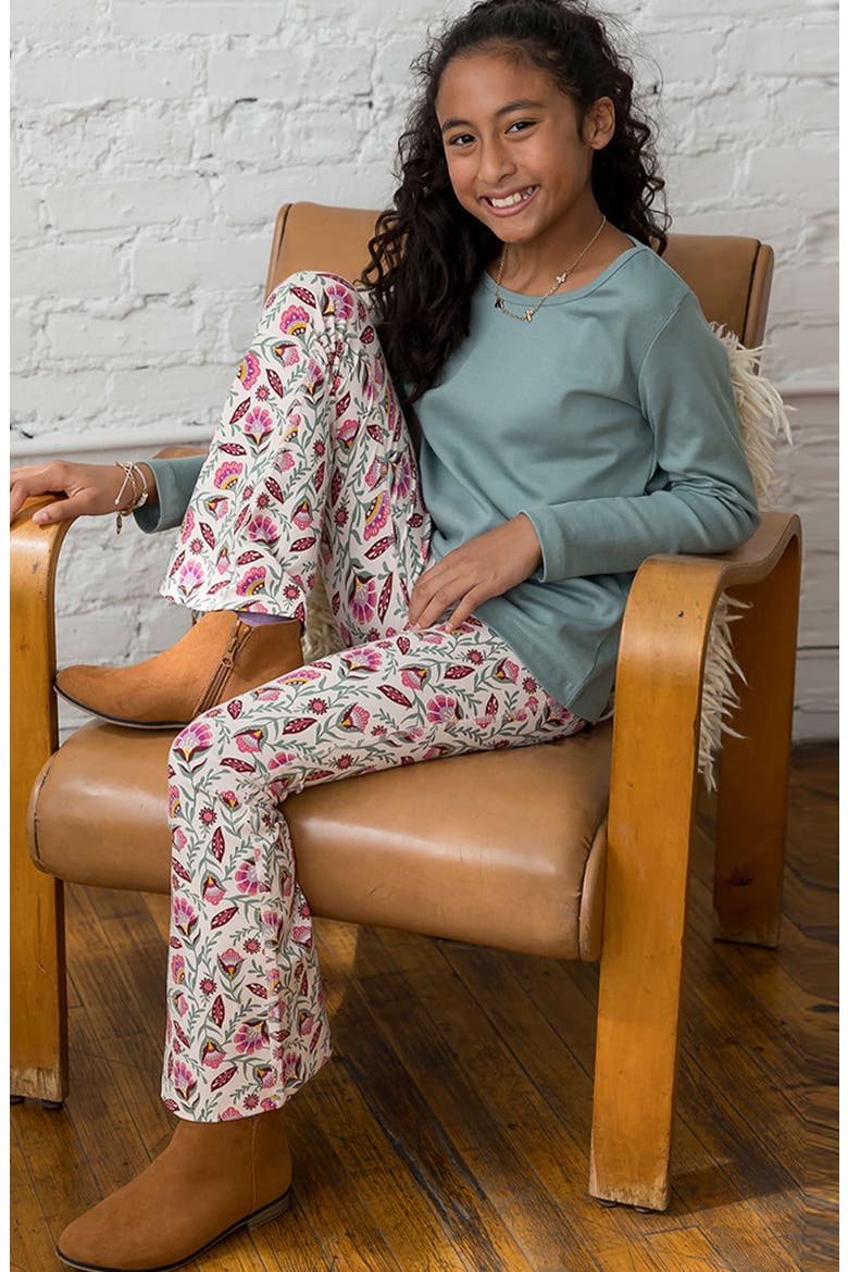 Organic Cotton Print Flare Leggings, Alternate, color, Folk Floral