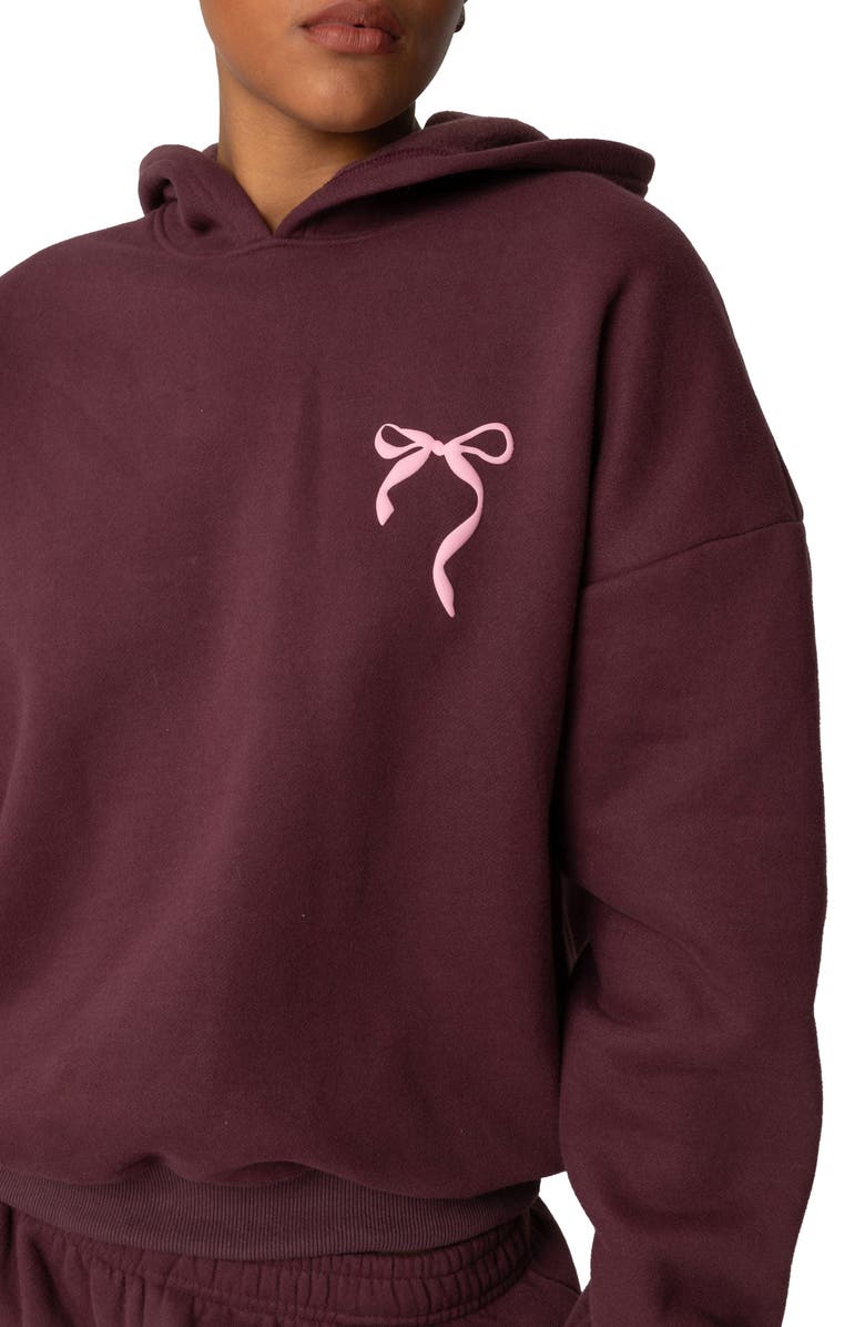 EDIKTED Sasha Bow Detail Hoodie, Alternate, color, Burgundy