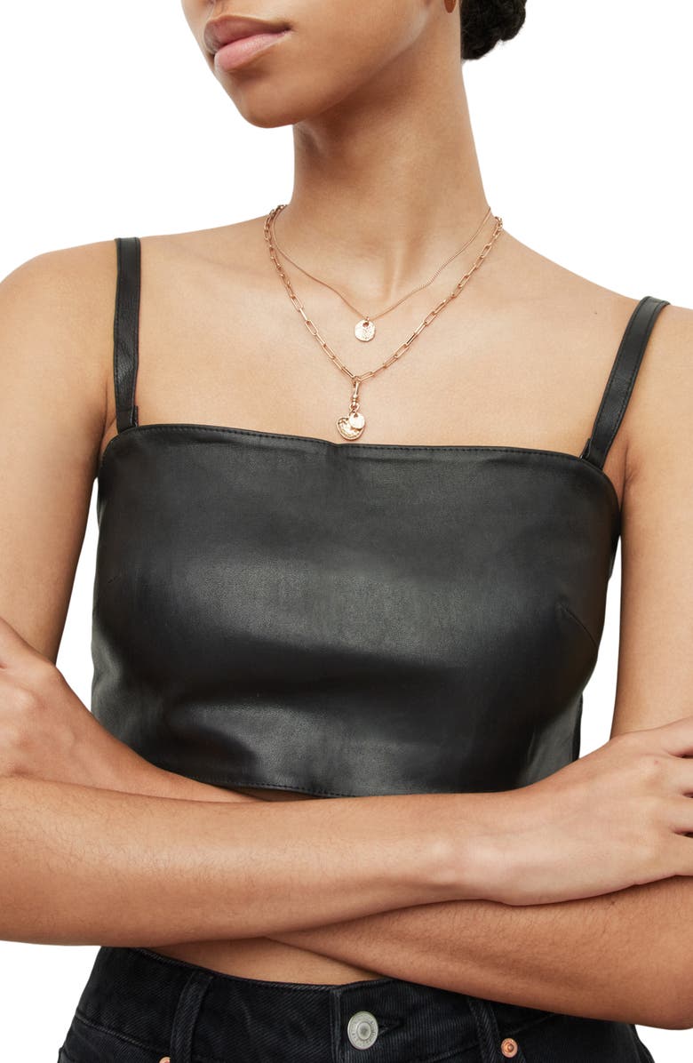 AllSaints Betsy Leather Bandeau Top, Alternate, color, 