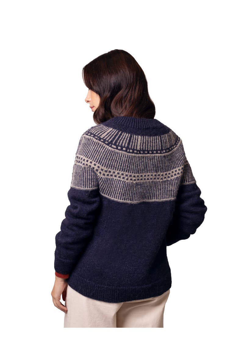 British Wool Yoke Stitch Cardigan, Alternate, color, Navy / Oatmeal