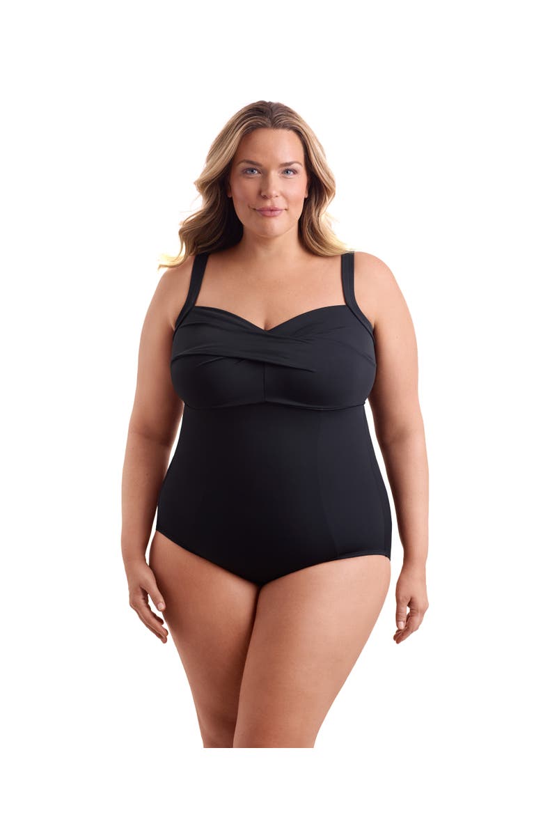 ShapeSolver Sport Twist Bra Tank Chlorine Resistant One-Piece Swimsuit, Main, color, Black