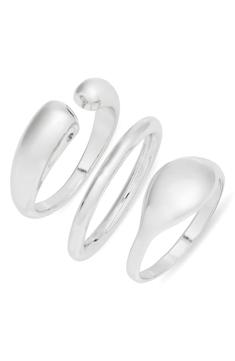 Nordstrom Set of 3 Organic Teardrop Band Rings, Main, color, Silver