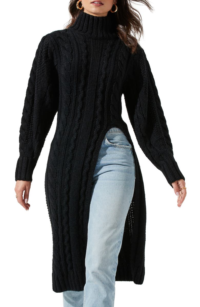 ASTR the Label Evangelina Cable Stitch Maxi Turtleneck Sweater, Main, color, 