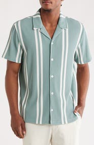 FOR THE REPUBLIC Stripe Short Sleeve Button-Up Shirt