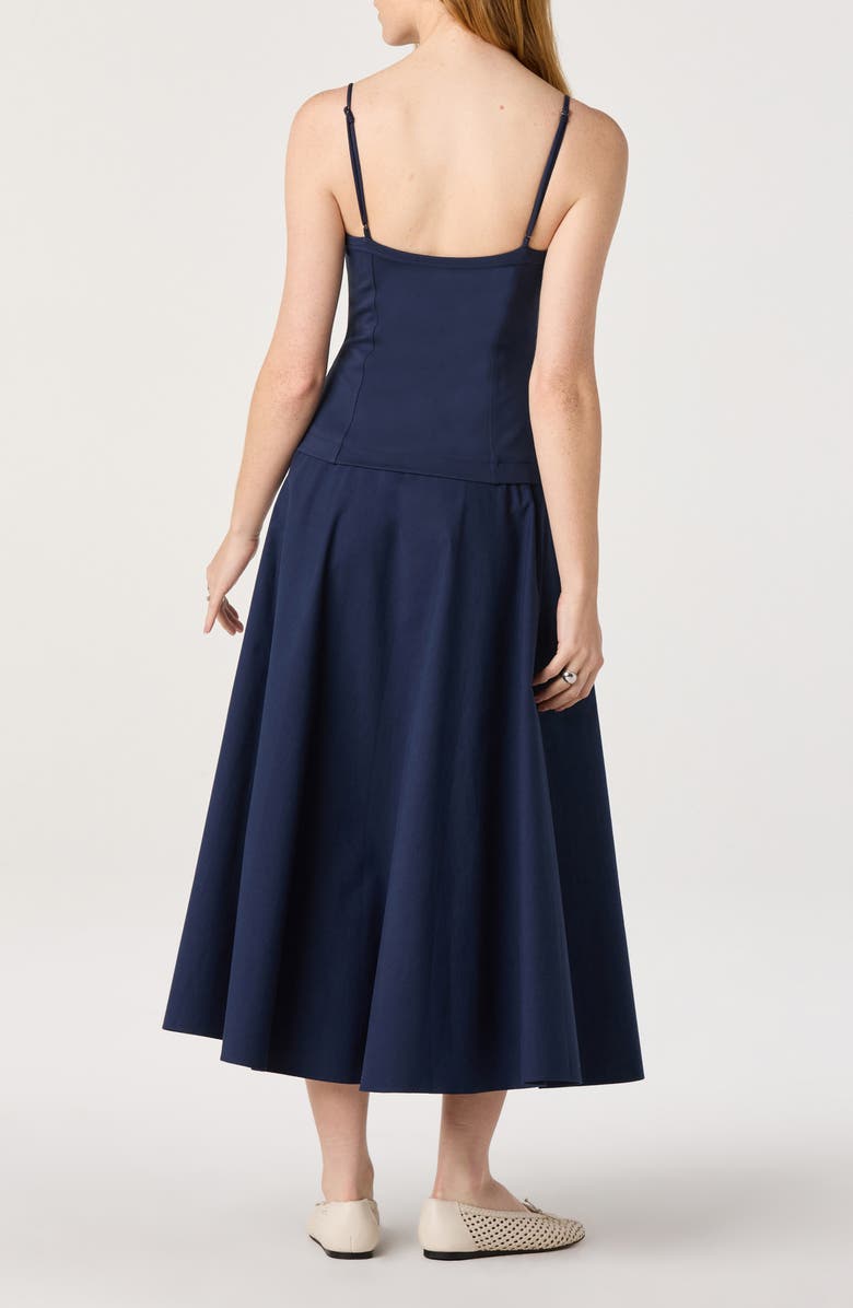 ASTR the Label Cierra Mixed Media Fit & Flare Midi Dress, Alternate, color, Navy