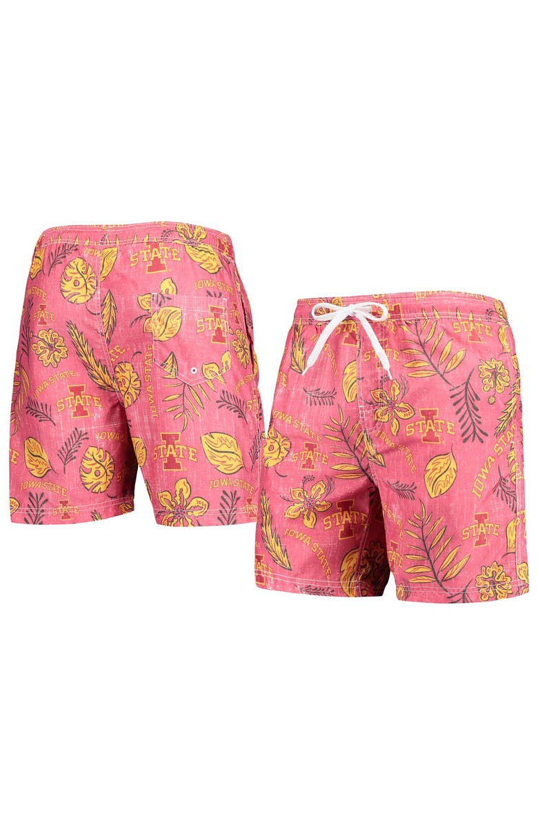 Wes & Willy Men's Wes & Willy Cardinal Iowa State Cyclones Vintage Floral Swim Trunks, Alternate, color, Cardinal