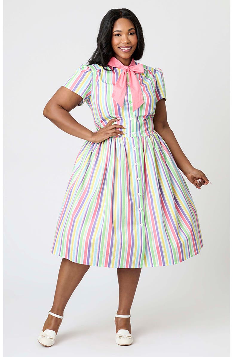 Unique Vintage Plus Size Cora Swing Dress, Main, color, Multicolor Stripe