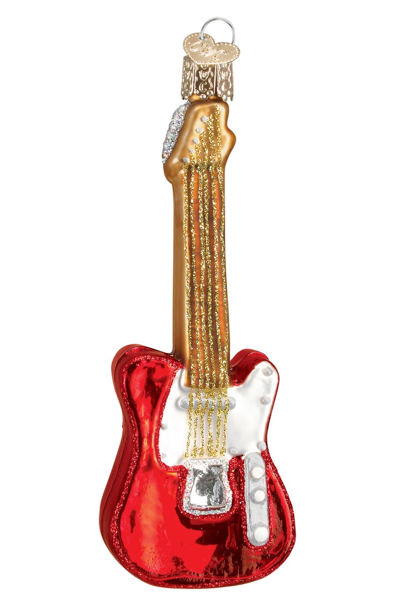Old World Christmas Electric Guitar Glass Ornament, Main, color, Red/ White/ Gold
