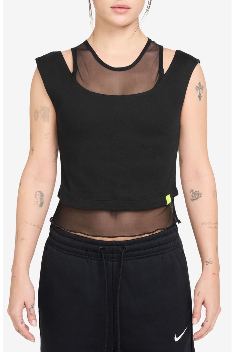 Serena Williams Design Crew Layered Cropped Tank Top, Main, color, 010 BLACK/ VOLT
